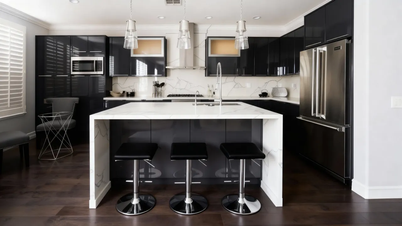 High Gloss Charcoal Grey finish from the Catalina cabinet collection